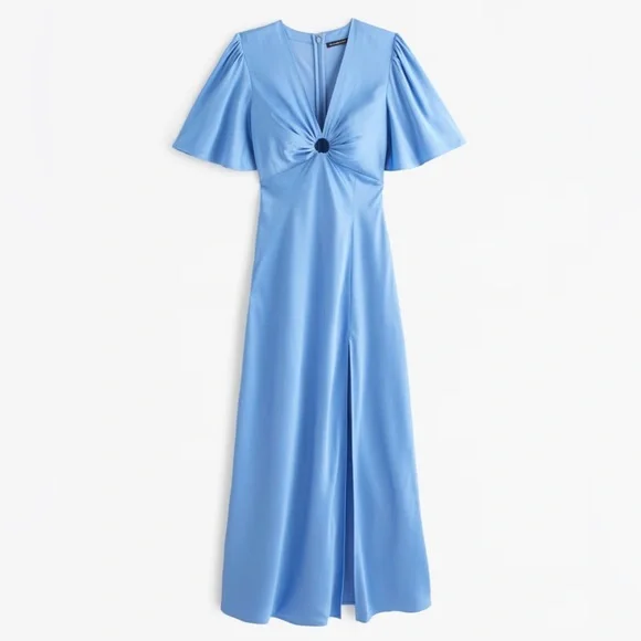 NWT Abercrombie & Fitch Angel Sleeve O-Ring Gown, Blue, XS Petite - Picture 1 of 1